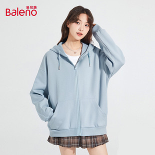 慵懒风宽松舒适卫衣Q 2025连帽开衫 班尼路蓝色休闲外套女秋季 新款