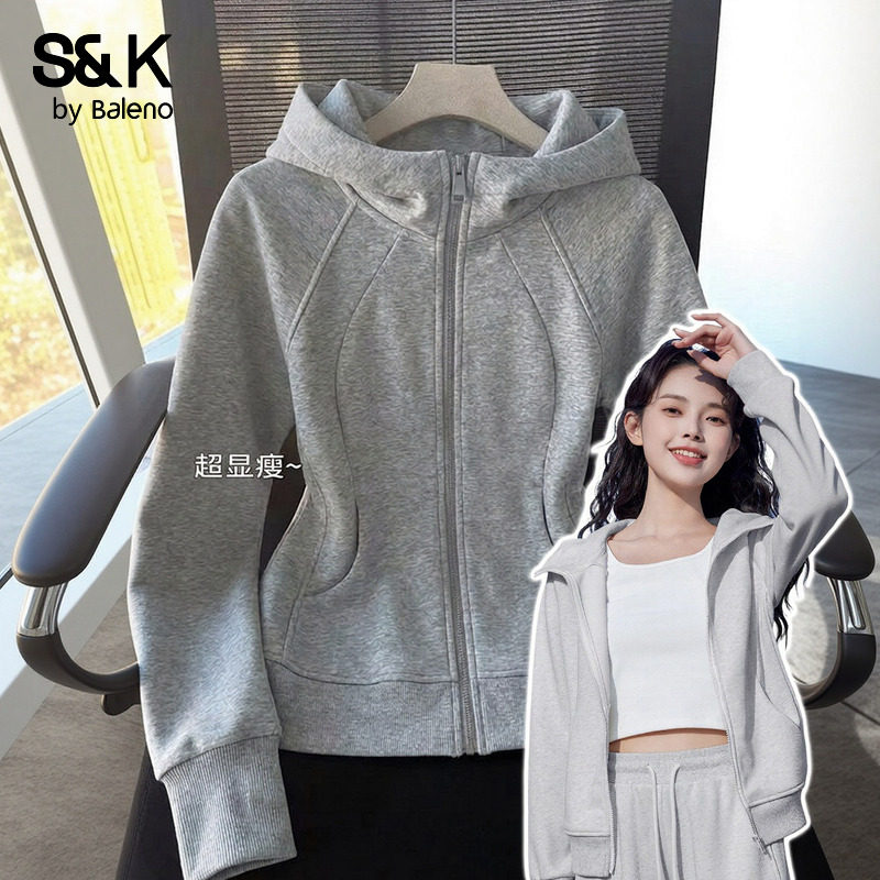 班尼路S&K系列灰色收腰显瘦连帽卫衣女款2026春秋新款开衫外套H,女装/女士精品,卫衣/绒衫,淘宝优惠券,粉丝福利购,淘宝优惠卷
