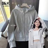 开衫 班尼路S&K系列灰色收腰显瘦连帽卫衣女款 2026春秋新款 外套H