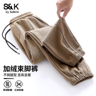 肌理感男裤 班尼路S&K雪尼尔加绒裤 青少年保暖束脚卫裤 冬季 子男款
