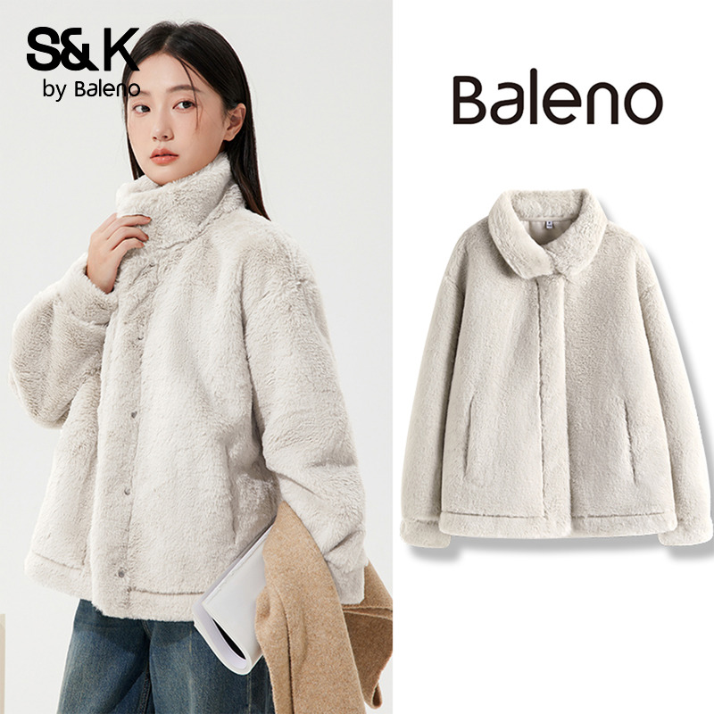 班尼路S&K系列仿兔毛麂皮短外套女冬季新款软糯亲肤保暖百搭上衣Q