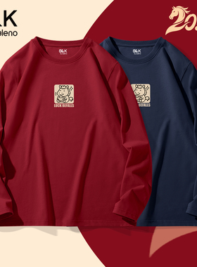 班尼路S&K系列红色长袖t恤男秋冬季青少年本命年上衣男士打底衫LF