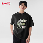 班尼路短袖 熊猫印花纯棉体恤青少年黑色半截袖 t恤男2026夏季 新款