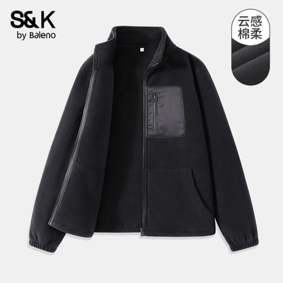 班尼路S&K系列黑色摇粒绒外套女2025新款小个子秋冬季冲锋衣内胆M