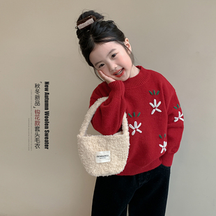 女童毛衣冬季2026新款儿童秋冬红色针织衫洋气新年衣服冬装拜年服