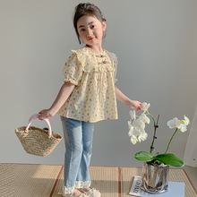 女童短袖衬衫夏装娃娃衫2025新款夏季儿童装休闲轻薄透气碎花衬衣