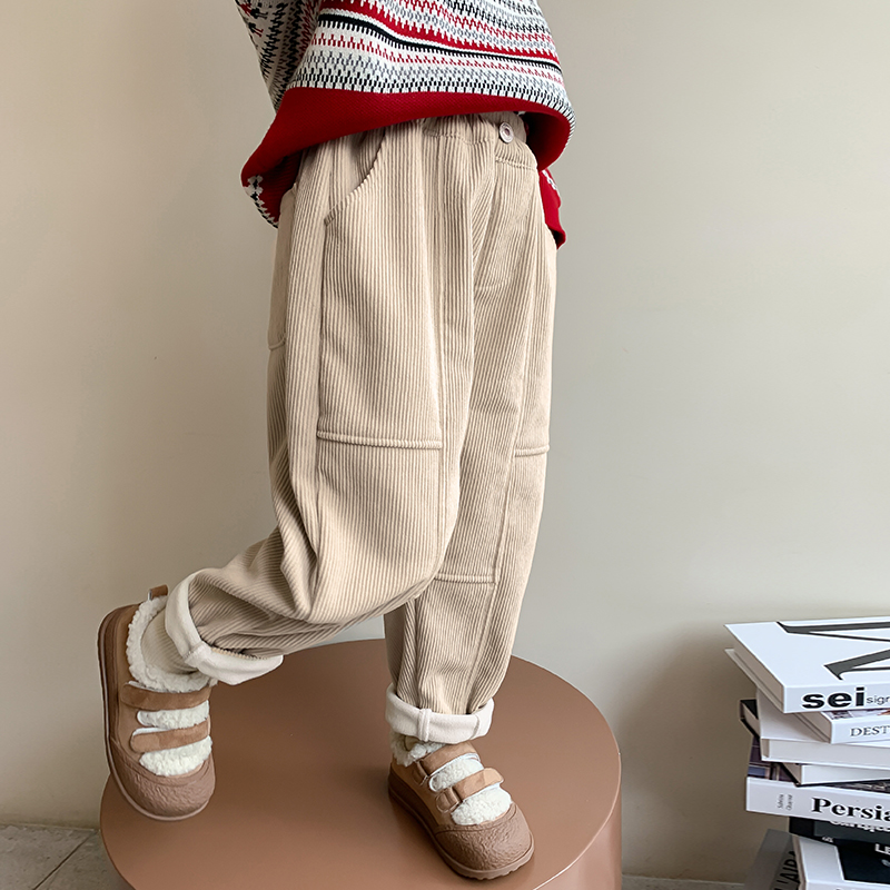 女童裤子冬款加绒灯芯绒长裤加厚