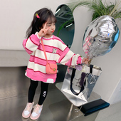 宽松女孩假两件长袖 洋气儿童装 条纹上衣 新款 女童套头卫衣2026春装