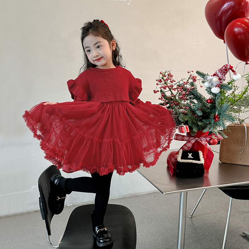 女童连衣裙儿童加绒冬季新年套装