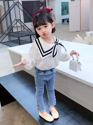 Girl autumn long sleeve top 2021 new children's autumn women baby spring and autumn foreign style bow shirt