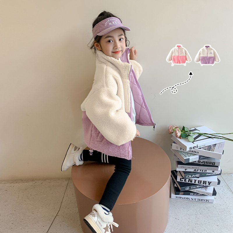 女童夹棉外套秋冬女孩加厚毛毛衣