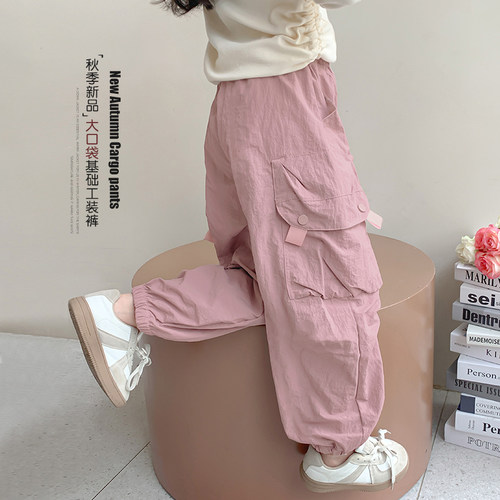 女童裤子春秋款洋气女孩纯色长裤