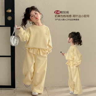 纯色卫衣儿童宽松裙边休闲裤 女童运动套装 中小童春季 2026新款 春装