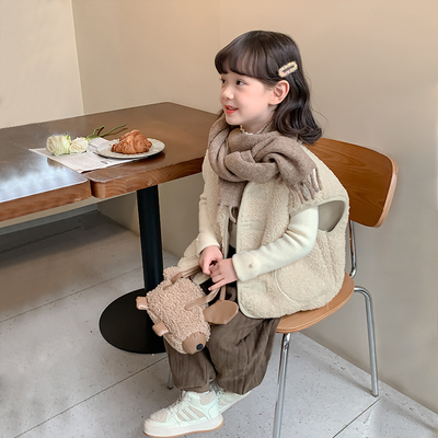 女童羊羔绒马甲背心冬装加厚