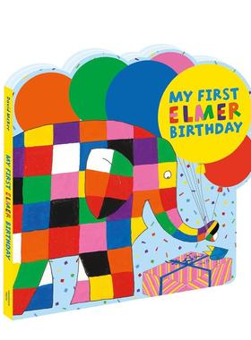 【预售】花格子大象艾玛 异形纸板书 My First Elmer Birthday 英文进口原版儿童绘本Andersen Press外文正版图书