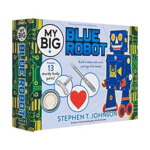 纸板机部件 Blue 预售 13个可组装 6岁Stephen Johnson 儿童趣味图书3 蓝色机器人 Books Robot Big 英文进口原版