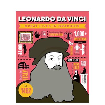 【现货】【图像传记】达芬奇【Great Lives in Graphics】Leonardo Da Vinci英文进口原版儿童绘本图书3-6岁Button Books人物传记