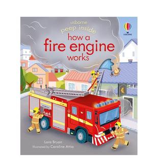 兒童趣味圖書Lara 英文進(jìn)口原版 圖 Engine 現(xiàn)貨 洞洞 Inside Fire Bryan外文正版 消防車如何運行 翻翻 How Works Peep