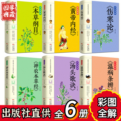 彩色图解正版6册白话文中医六大名著 本草纲目黄帝内经神农本草经伤寒论汤头歌诀温病条辨大全入门基础理论养生偏方秘方书籍畅销书