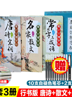 30天速成练字套装 魔幻凹槽字帖行书版 礼盒全装3册送笔名家散文唐诗宋词常用字成语初中小学生练字本儿童成人速成书籍 畅销书