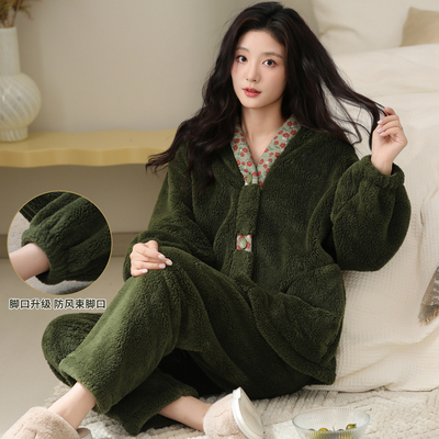 新款玉兔绒可外穿家居服女士套装
