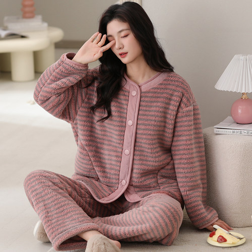 新款玉兔绒可外穿家居服女士套装