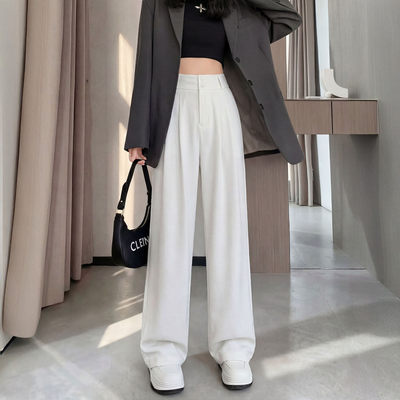 白色大码西装裤女春秋新款高级感垂感西裤直筒胖mm显瘦阔腿裤