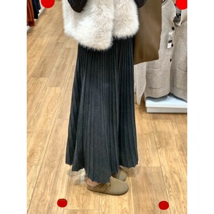 秋冬款毛呢裙女法式高腰A字遮肉长裙韩版百搭时髦胖MM针织半身裙