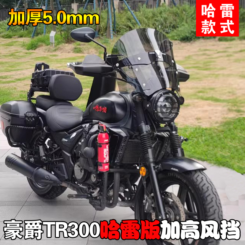 适用摩托车豪爵TR300都市版前挡风玻璃印第安风格改装风挡配件