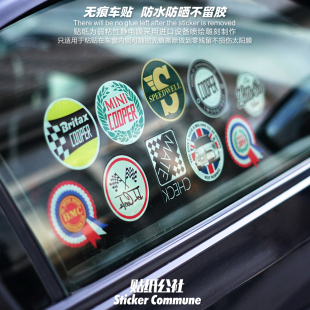 适用于宝马迷你MINI COOPER复古侧窗贴纸弱粘性静电贴车窗内贴