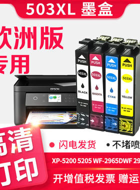 适用爱普生Epson Home XP-5200 XP-5205欧洲打印机墨水盒WorkForce WF-2960DWF WF-2965DWF墨水T503XL墨盒