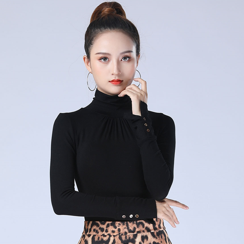 拉丁舞上衣女成人摩登舞上衣新款国标舞蹈服装高领长袖秋冬练功服