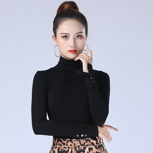 拉丁舞上衣女成人摩登舞上衣新款国标舞蹈服装高领长袖秋冬练功服