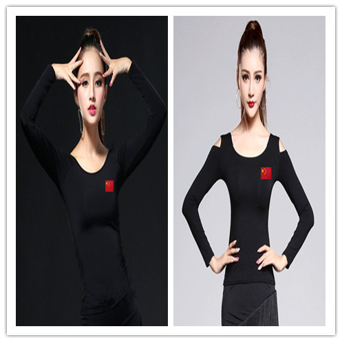 服装新款国旗标长袖修身拉丁舞