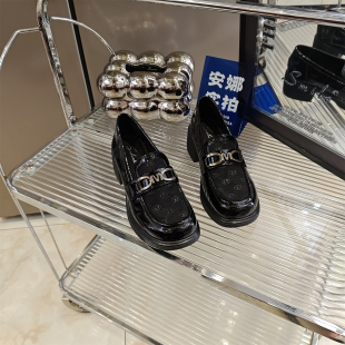 撤柜乐福鞋女增高防水台浅口新款女款2026秋款单鞋粗跟网纱小皮鞋