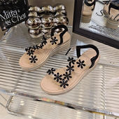 韩版 水钻百搭仙女风时尚 花朵凉鞋 品牌撤柜2026法式 女夏厚底坡跟鞋