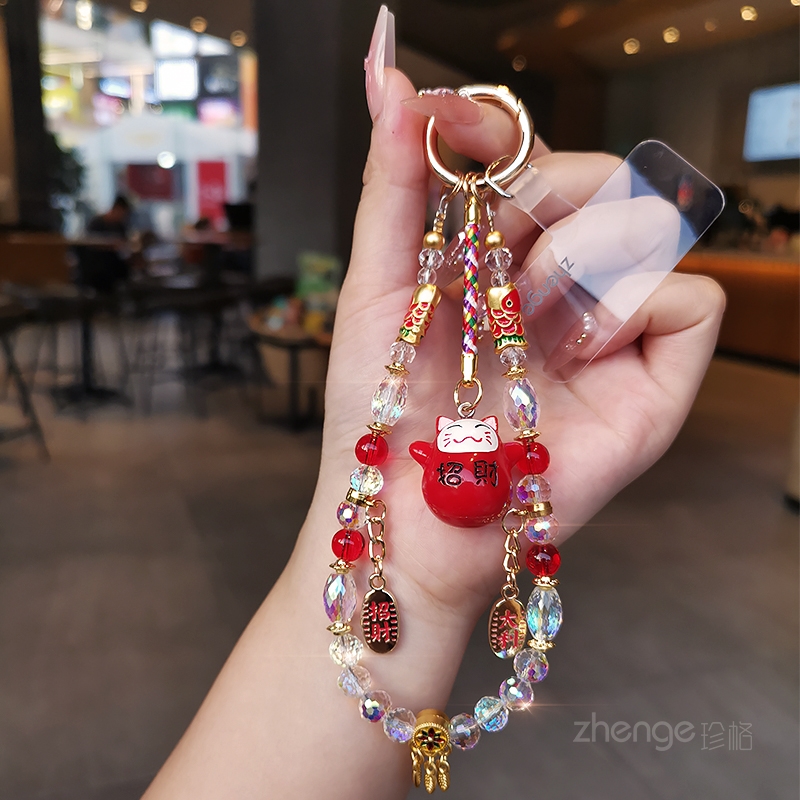 双域招财锦鲤手机链女手腕挂饰ins精品手作串珠吊坠手机壳挂件短款户外旅游出行防丢手提链高端手机挂绳新款