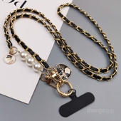 简约包包链手机壳通用结实耐用防丢吊绳 吊坠珍珠皮卡链奢华百搭女款 手机挂绳长款 斜挎可背带子小香风高端时尚