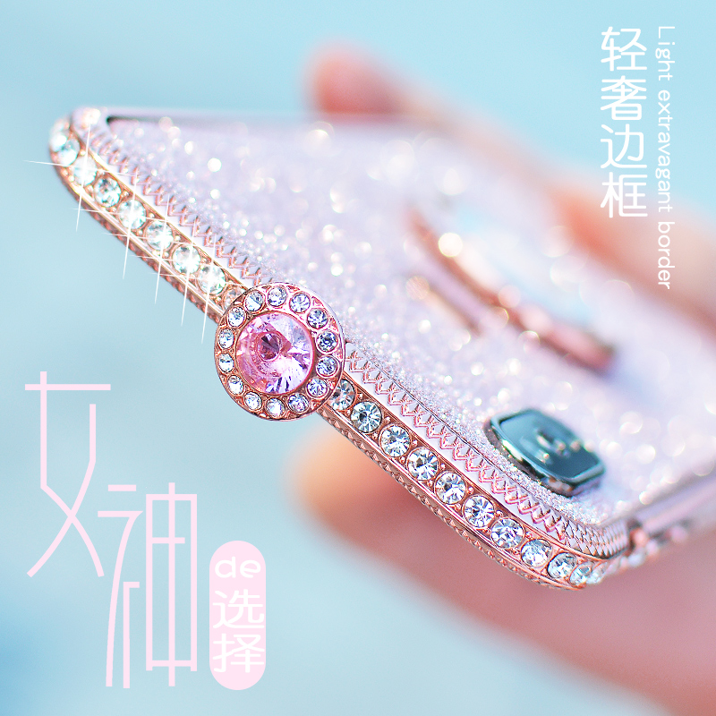 适用于苹果x手机壳水钻新款iphone8plus高档金属边框7plus镶钻边框苹果xsmax闪粉膜防摔全包6splus带钻XR女