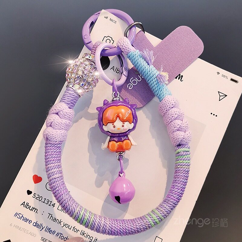 双域水钻球卡通铃铛手机挂绳ins手腕短款饰品女士户外便携旅游登山逛街防丢包挂钥匙链套壳相机挂件通用新品