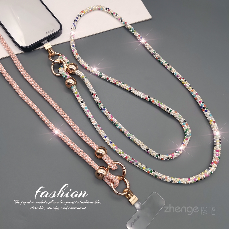 双域手机挂绳女斜挎闪钻链子ins时尚小香风高级感手机壳可背带户外旅游出行逛街高档包包挂链侧背肩带长款新