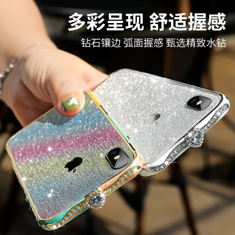 适用于iphonex边框苹果x手机壳带钻iphonexr女款水钻xs陶瓷风iphonexs