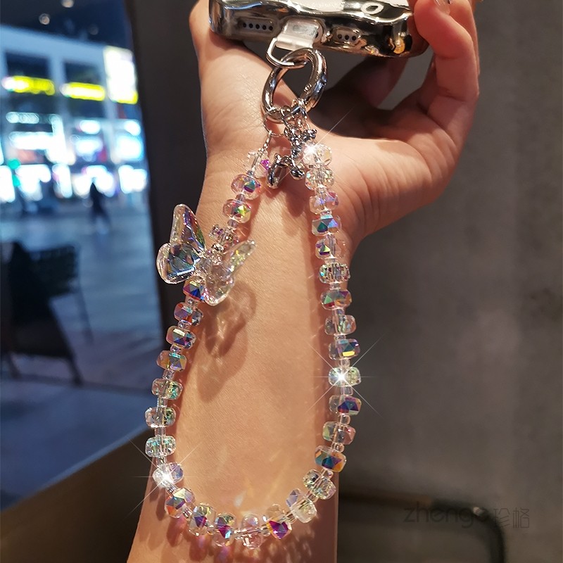 双域小清新水晶蝴蝶方糖手机挂绳ins轻奢高端精美手机保护壳挂件