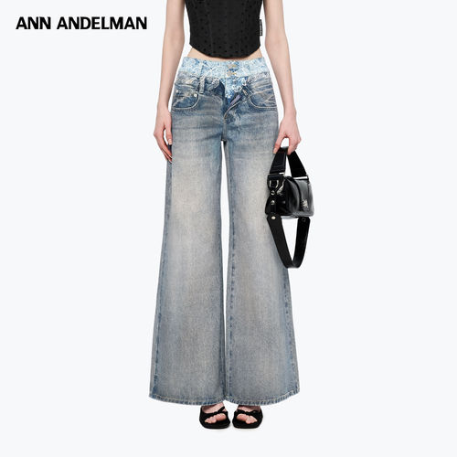 ANN ANDELMAN冷转印宽松休闲阔腿美式牛仔裤女装复古高腰直筒裤