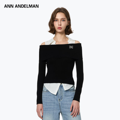 ANNANDELMAN假两件一字肩针织衫