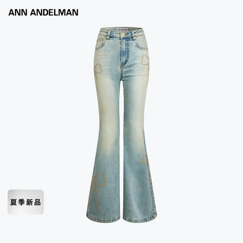 ANN ANDELMAN微喇叭牛仔裤女复古水洗蝴蝶结烫钻显瘦长裤