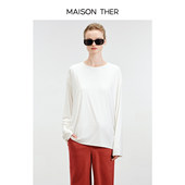THER 双层绒感长袖 智感通勤 MAISON 2025春季 新款 T恤白防晒衫 女