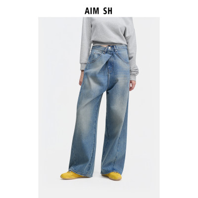 AIMSH女士水洗扭腰牛仔裤