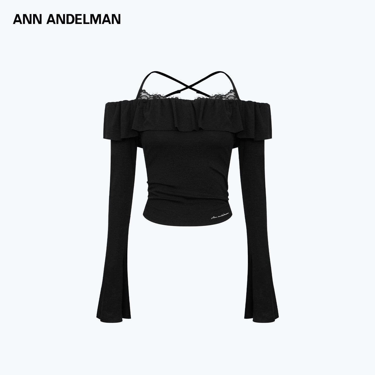 ANN ANDELMAN花边挂脖蕾丝上衣高级感chic别致女装喇叭袖掐腰长袖,女装/女士精品,T恤,淘宝优惠券,粉丝福利购,淘宝优惠卷