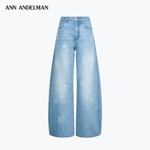 ANN ANDELMAN520系列爱心图案牛仔裤高腰水洗休闲弯刀裤